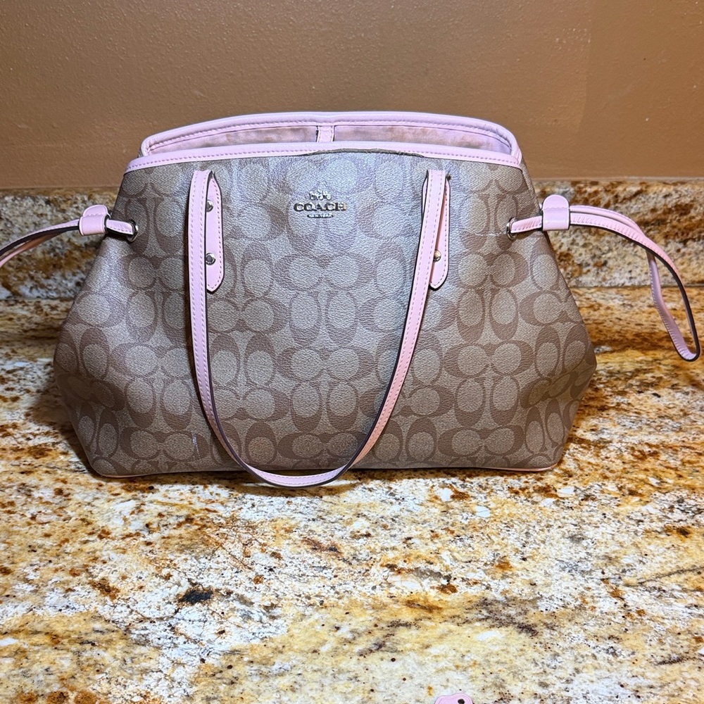 Coach Signature Canvas Tote with Pink Trim